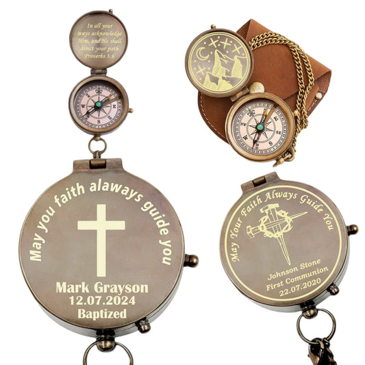 Engraved Compasses with Leather Case