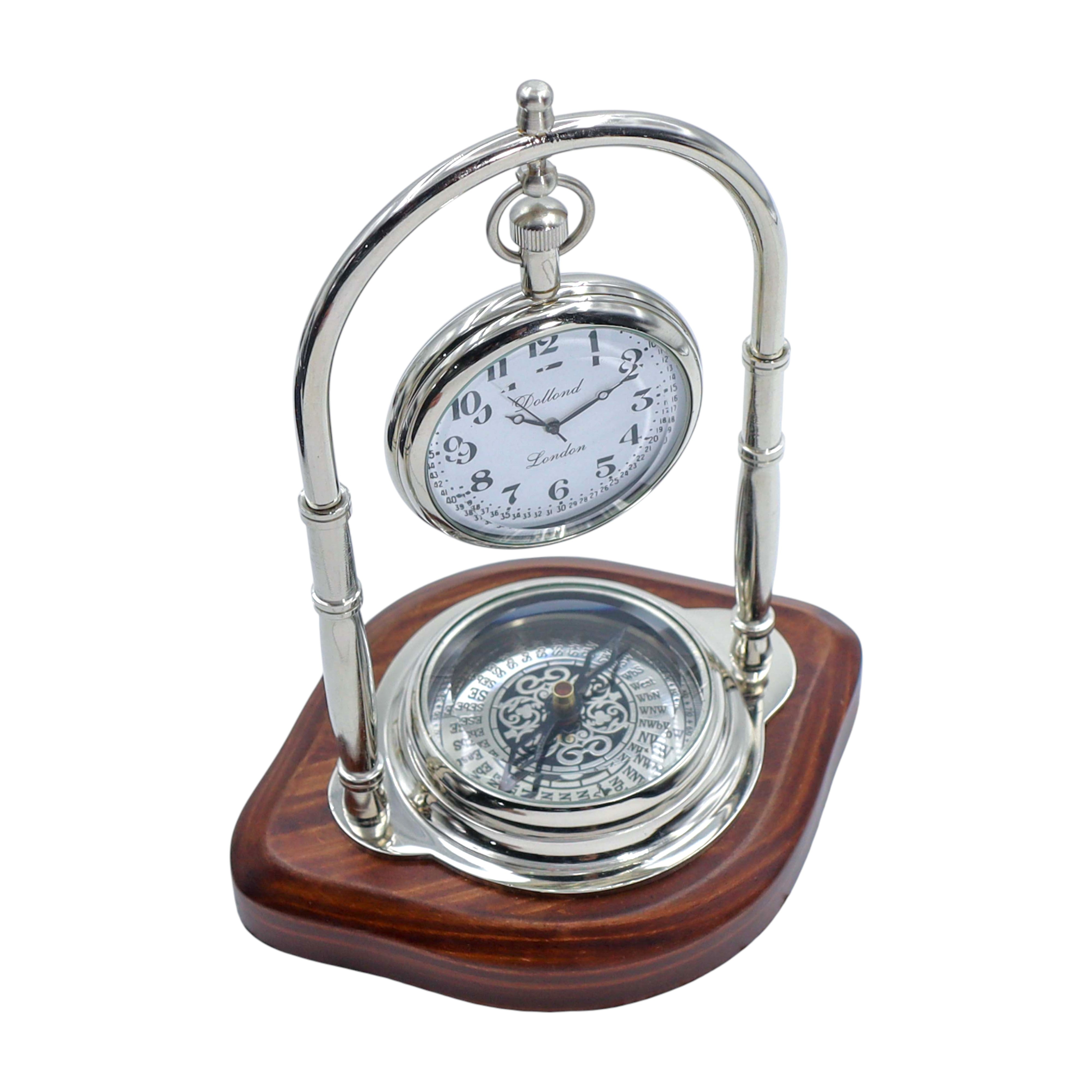 Personalised Silver Colour Desk Clock with Compass