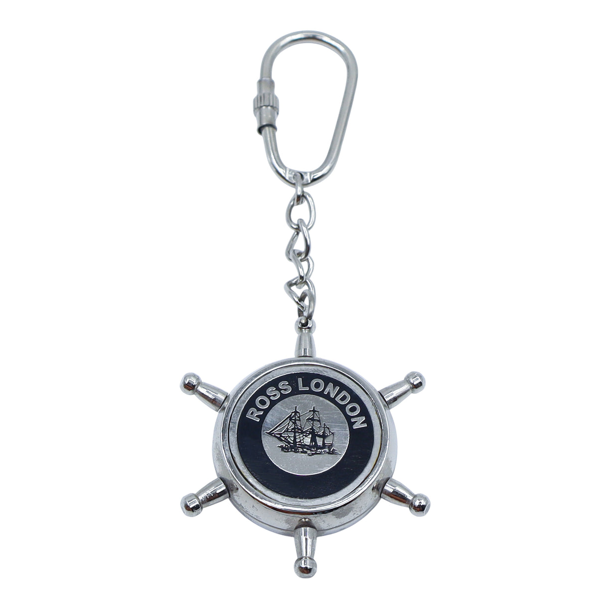 Chrome Ship Wheel Compass Keyring