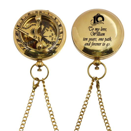 Personalised 2-Inch Sundial Compass for 10th Tin Anniversary Gift