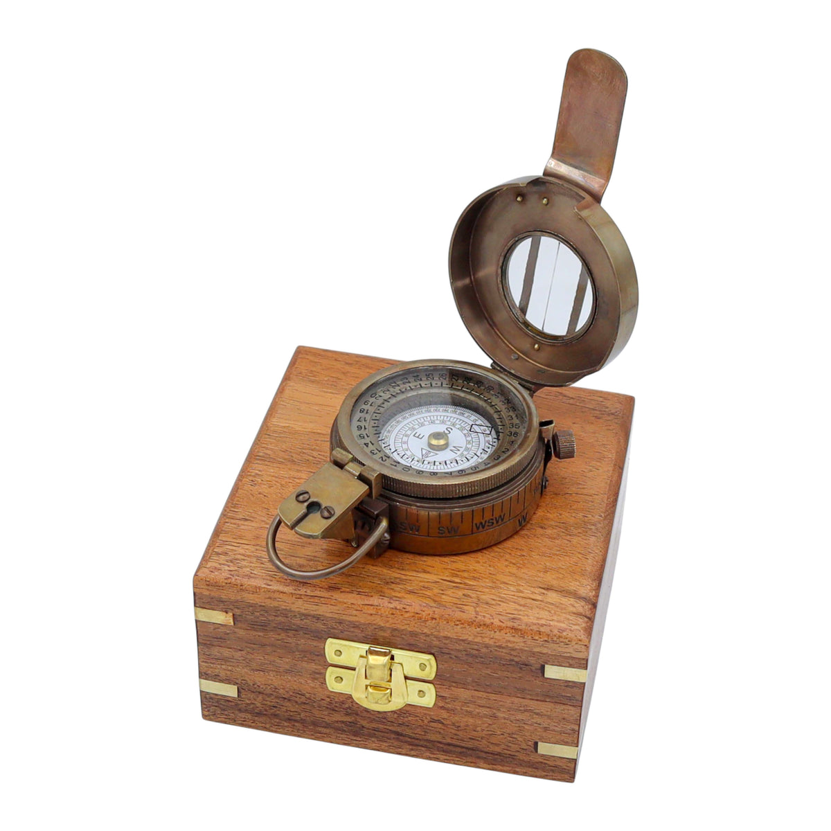 Personalised Bronze Prismatic Marching Compass with Wooden Box