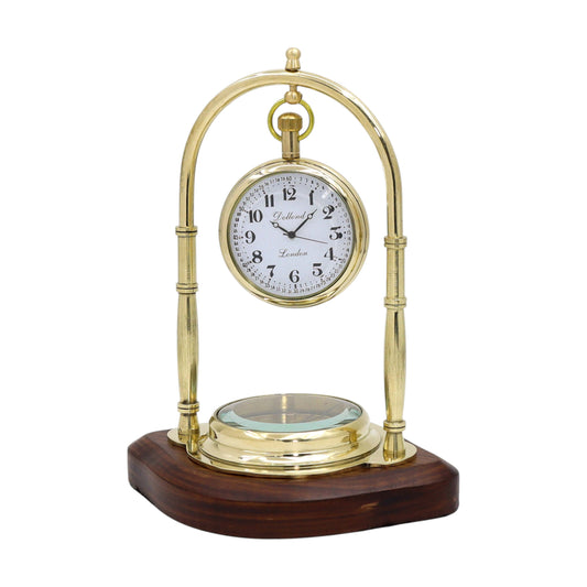 Personalised Brass Desk Clock with Compass