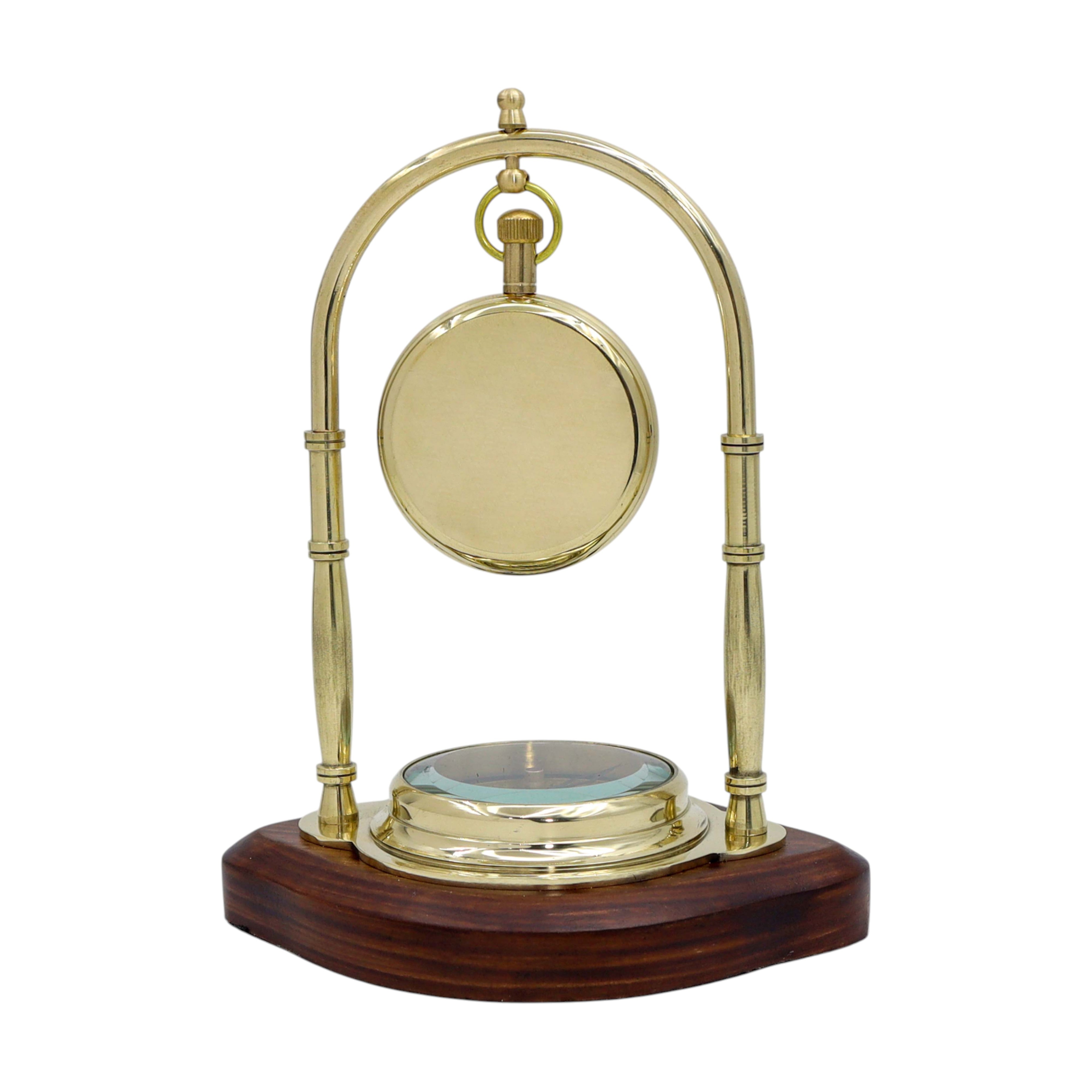 Personalised Brass Desk Clock with Compass