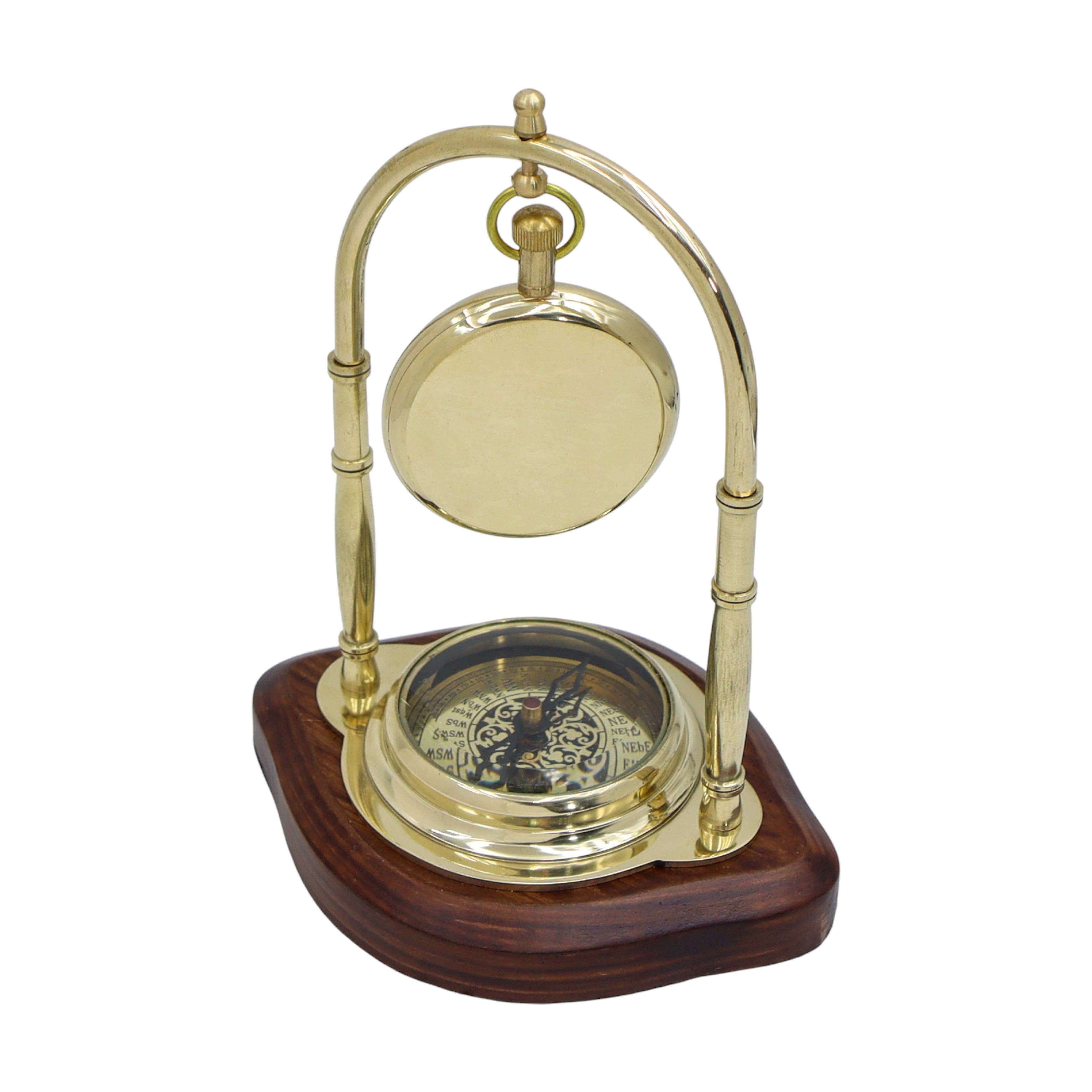 Personalised Brass Desk Clock with Compass