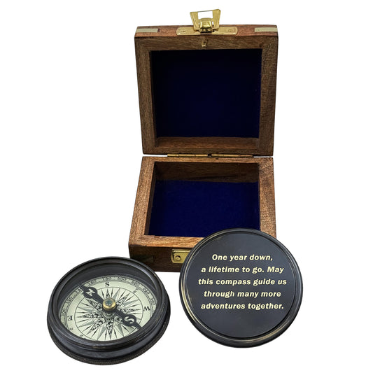 Personalized 1st Anniversary Gunmetal Poem Compass