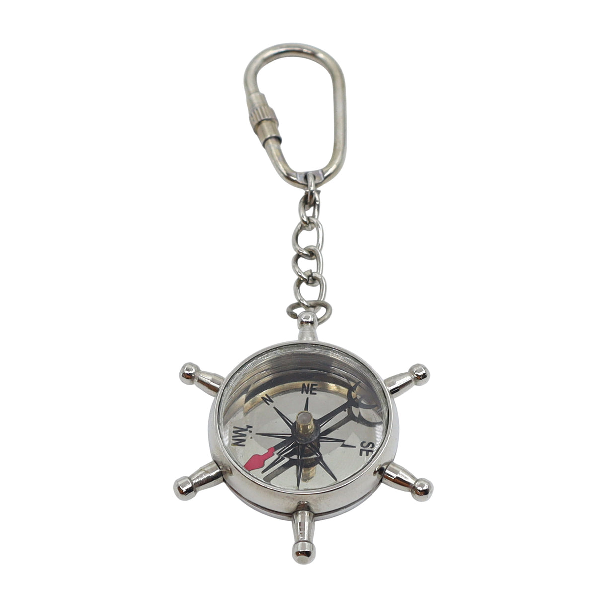 Chrome Ship Wheel Compass Keyring
