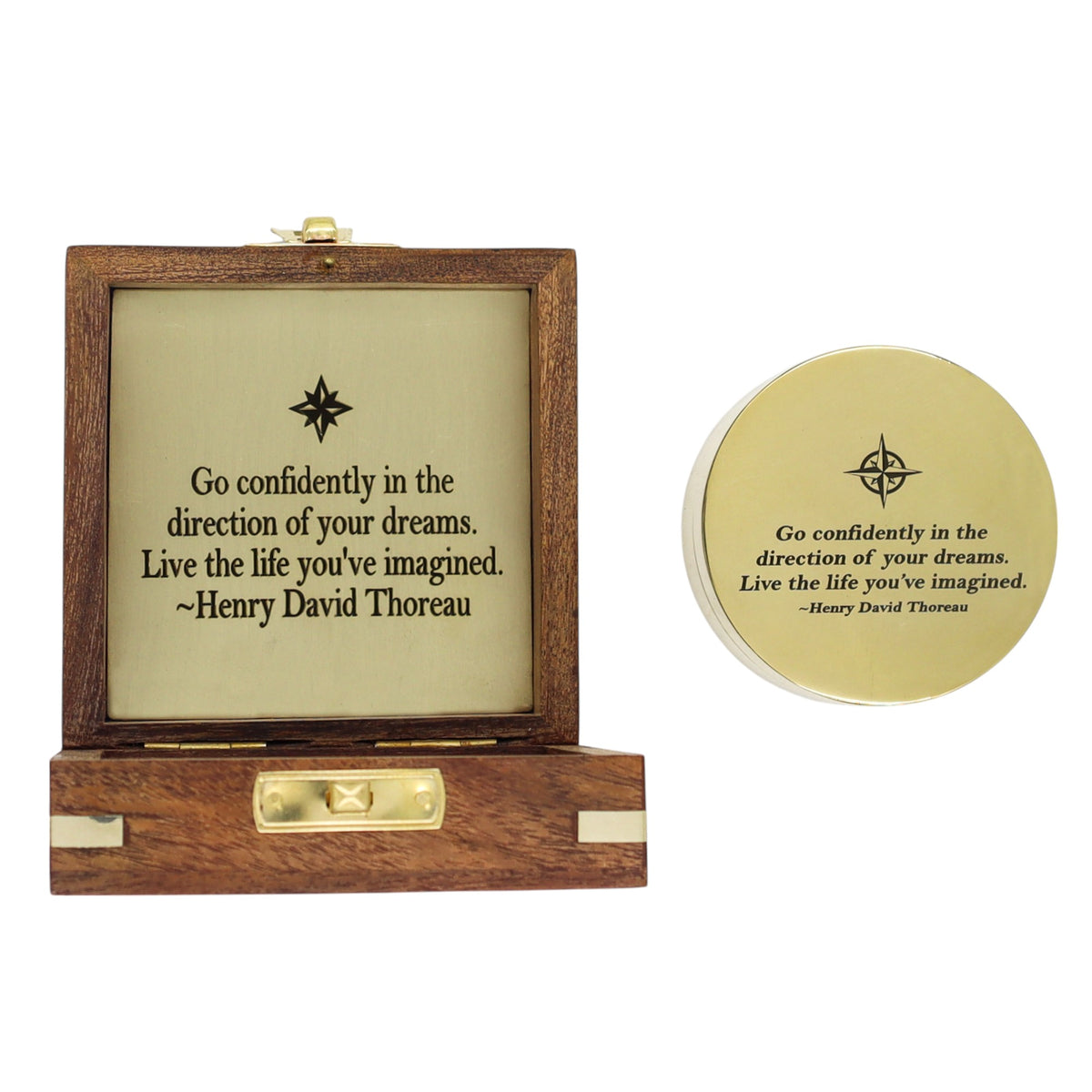Signature Sundial Compass Gift – “Go Confidently” Quote by Henry David Thoreau