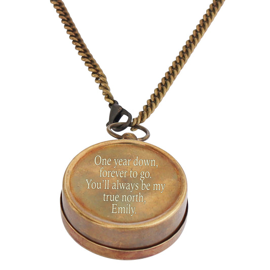Personalised Vintage Style Bronze Compass Necklace