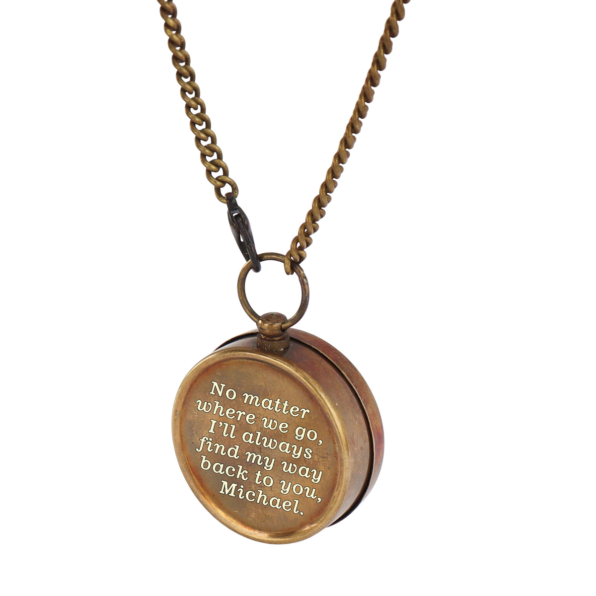 Personalised Vintage Style Bronze Compass Necklace