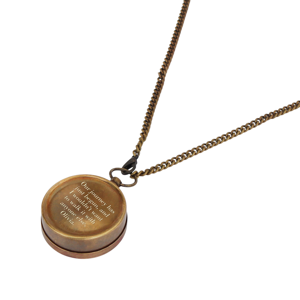 Personalised Vintage Style Bronze Compass Necklace