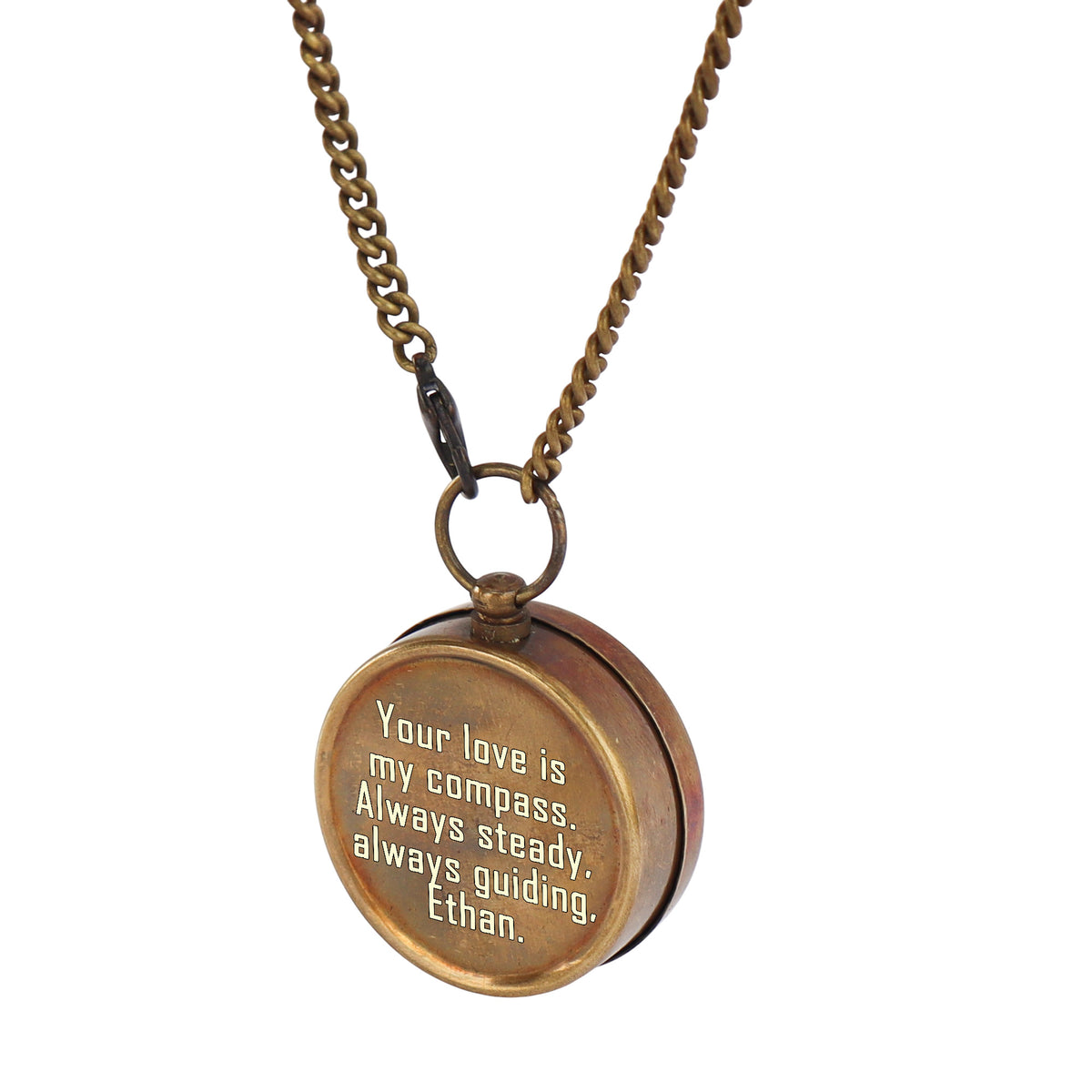 Personalised Vintage Style Bronze Compass Necklace