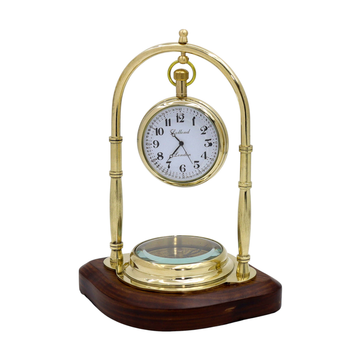 Personalised Brass Desk Clock with Compass