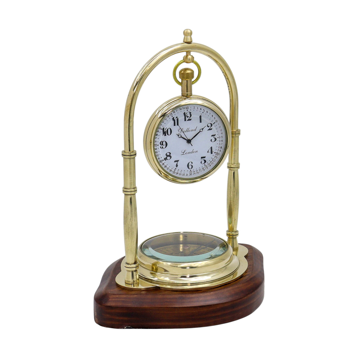 Personalised Brass Desk Clock with Compass