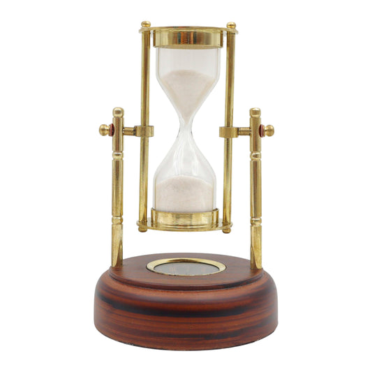 Custom 3 Minute Hourglass with Wooden Base & Compass