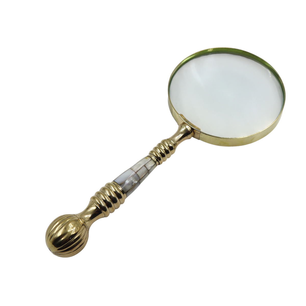 Mother of Pearl Brass Magnifying Glass with Wooden Box