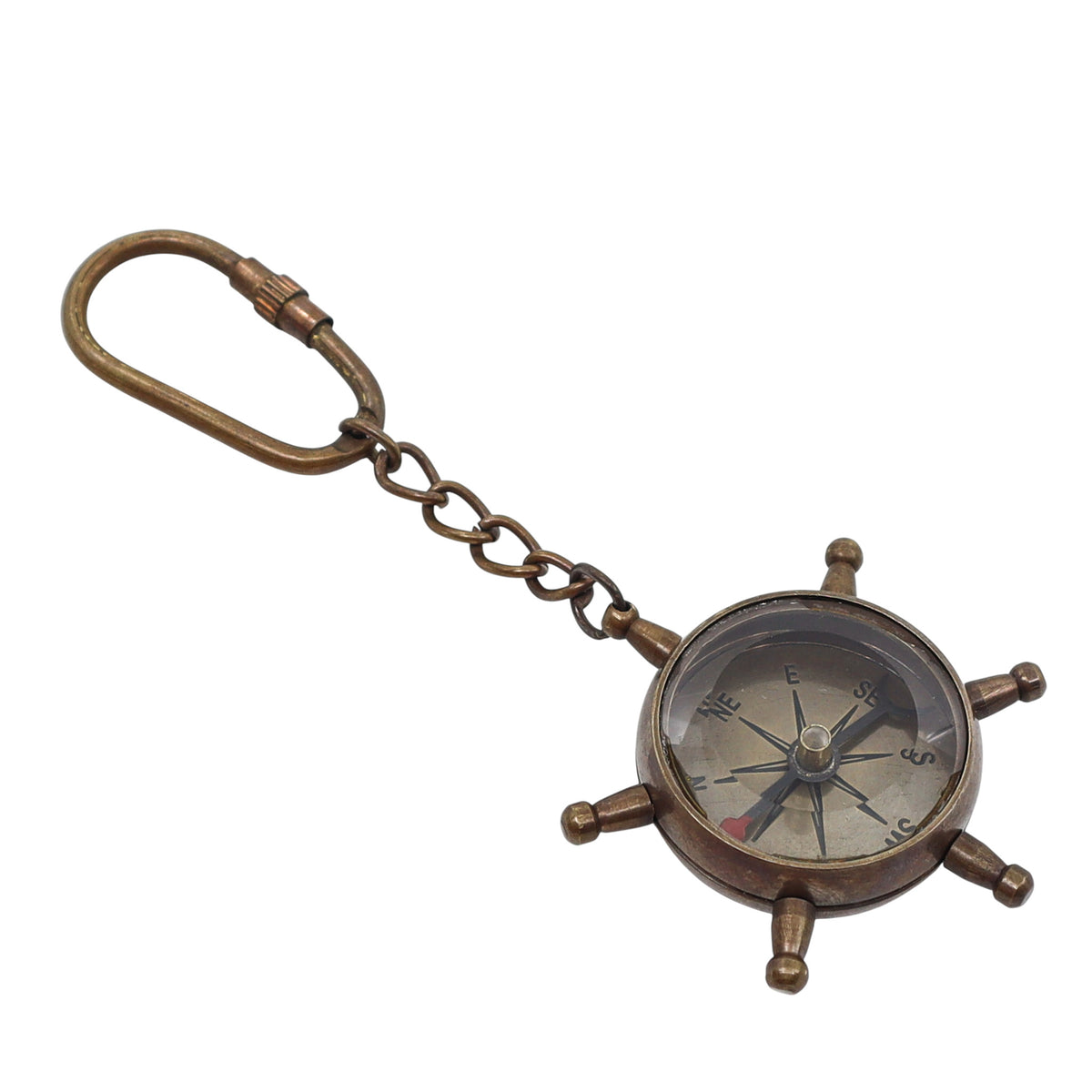 Bronze Ship Wheel Compass Keyring