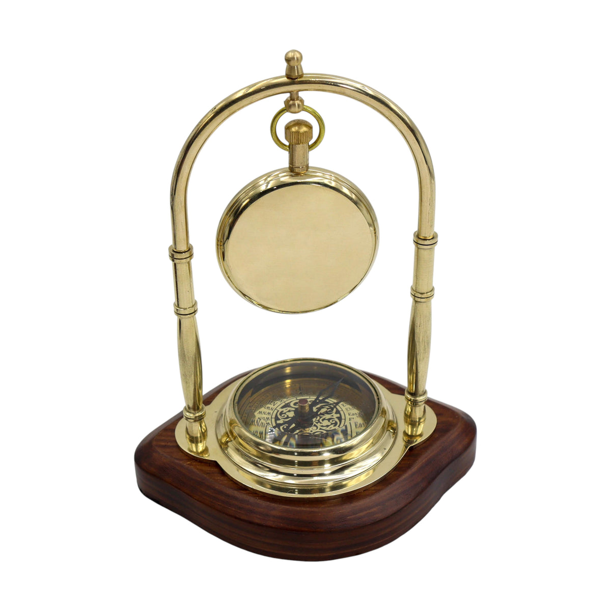 Personalised Brass Desk Clock with Compass