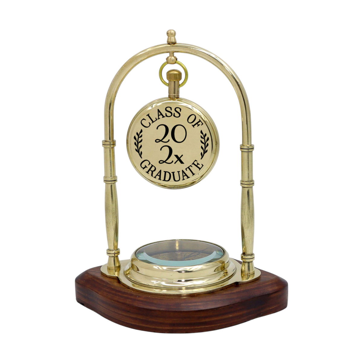Personalised Brass Desk Clock with Compass