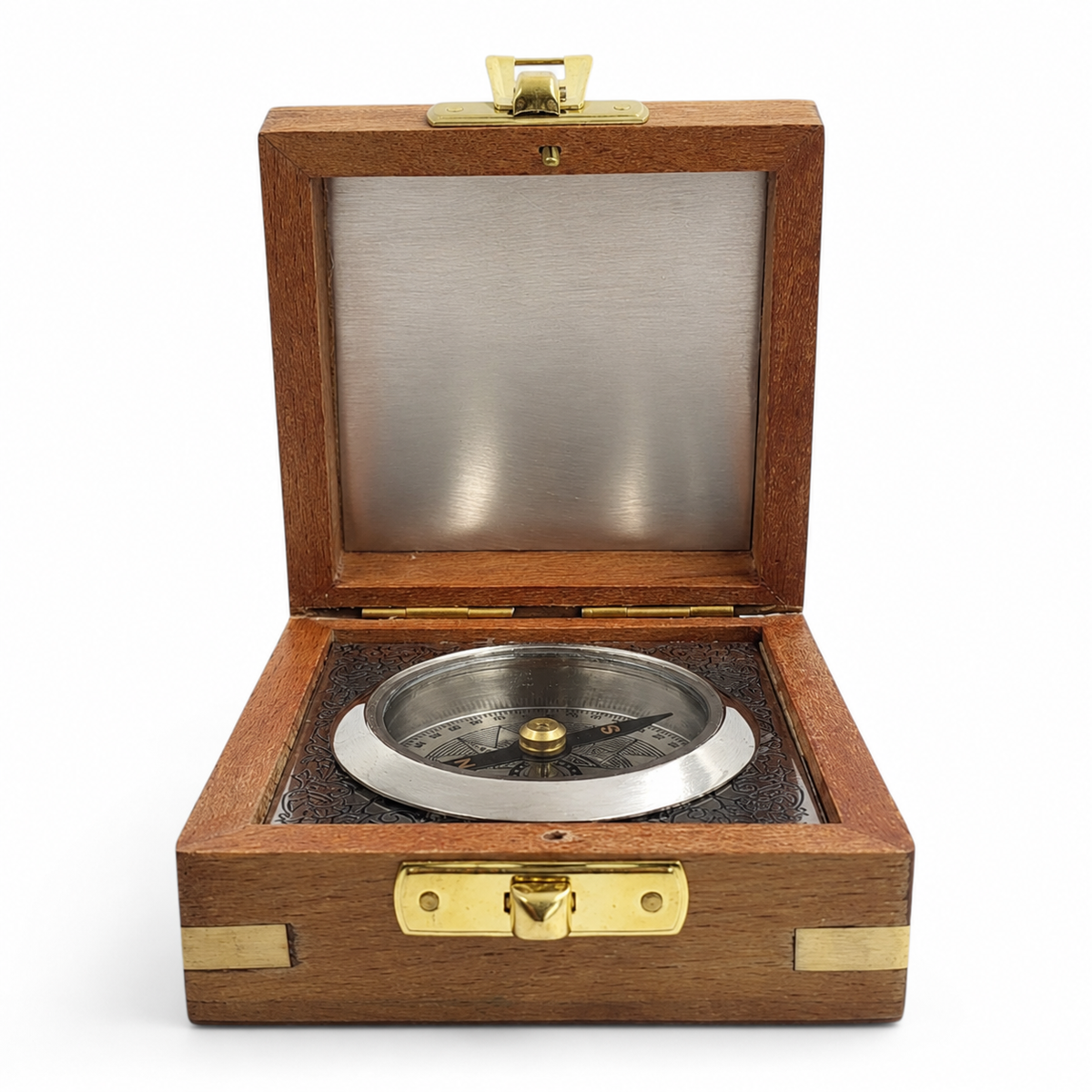 Personalised Nautical Silver Compass with Wooden Box