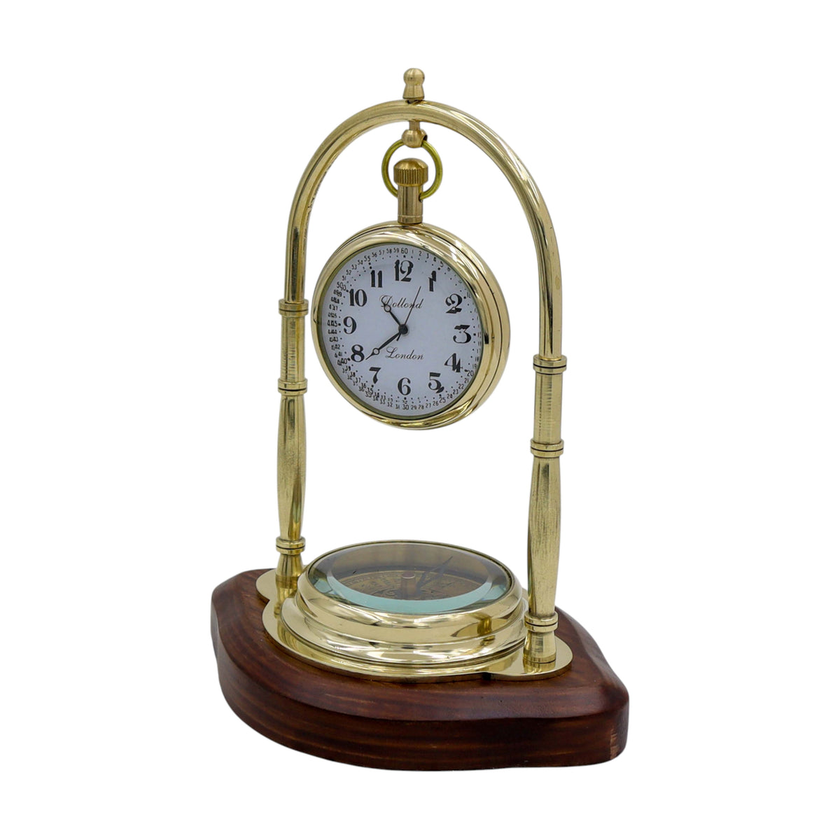Personalised Brass Desk Clock with Compass