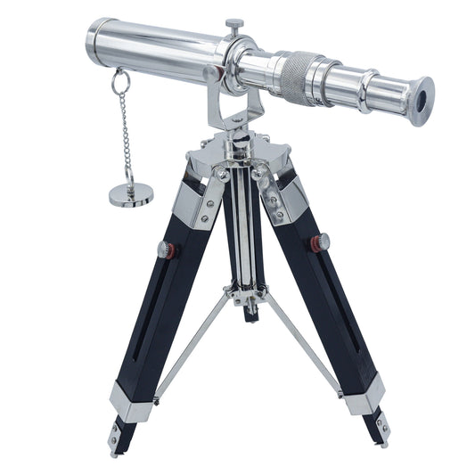 Personalised Chrome Telescope with Black Wooden Tripod