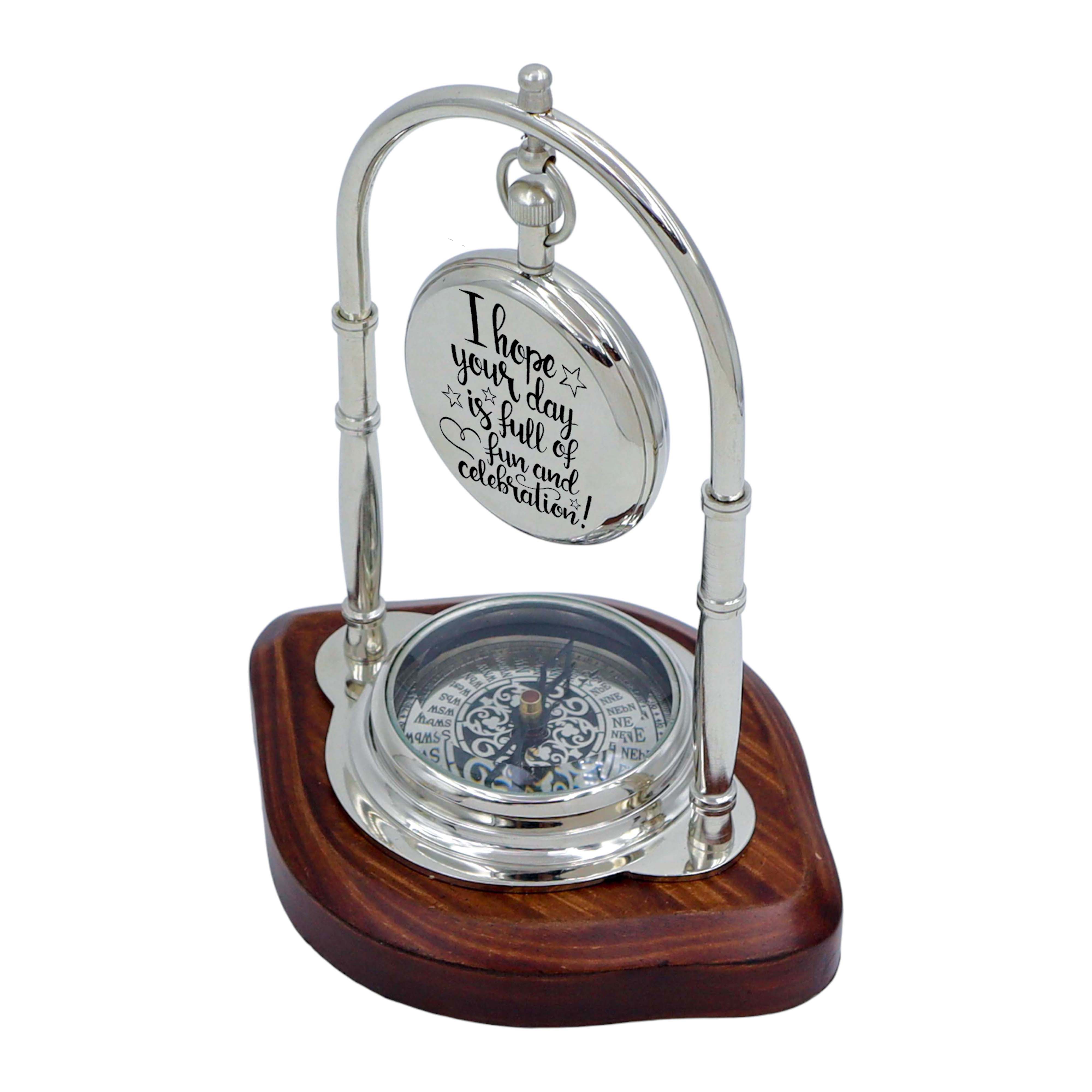 Personalised Silver Colour Desk Clock with Compass