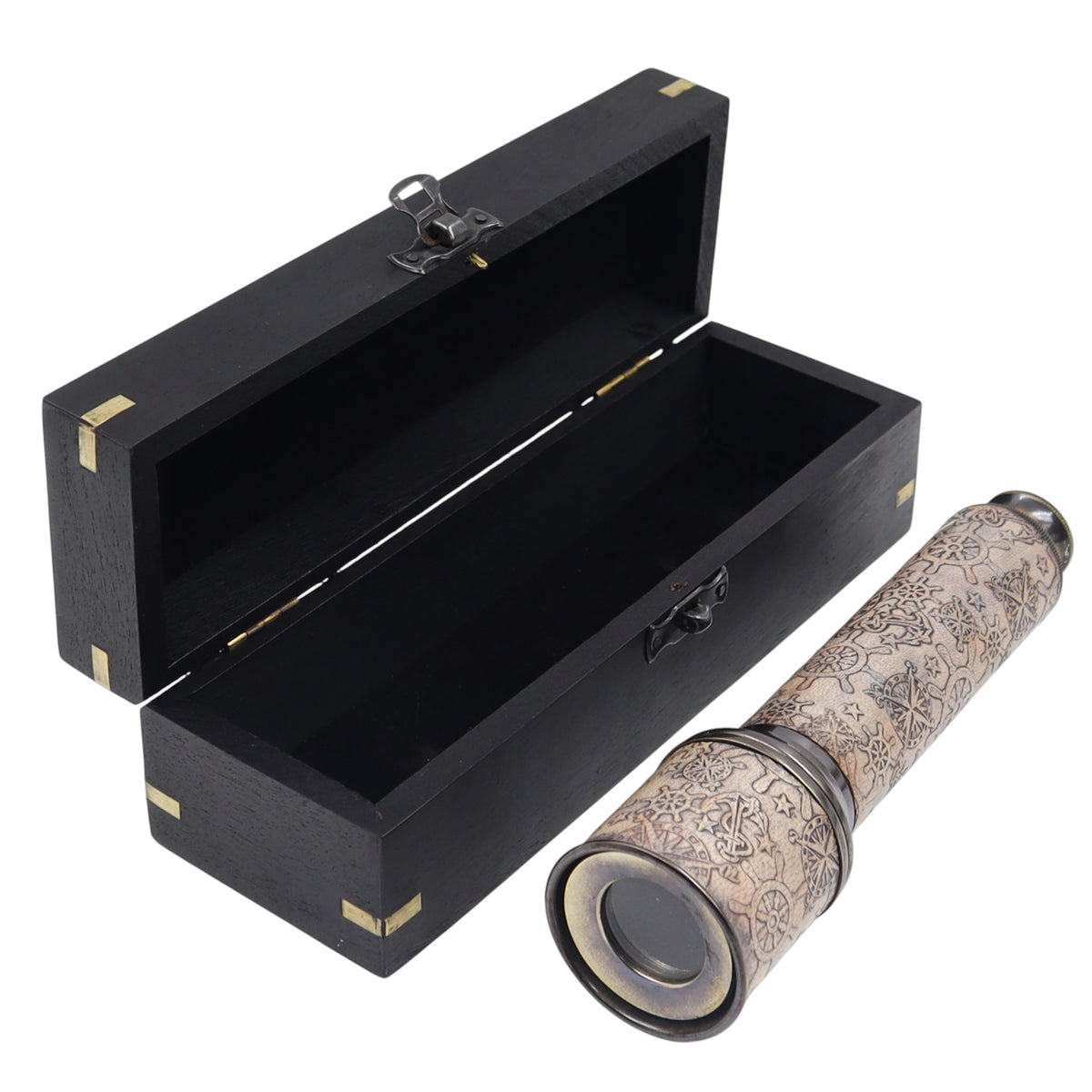 Personalised 16-Inch Gunmetal & Leather Telescope