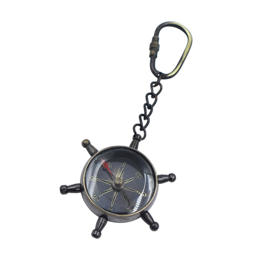 Gunmetal Ship Wheel Compass Keyring