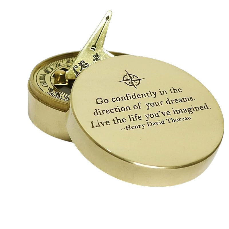 Signature Sundial Compass Gift – “Go Confidently” Quote by Henry David Thoreau