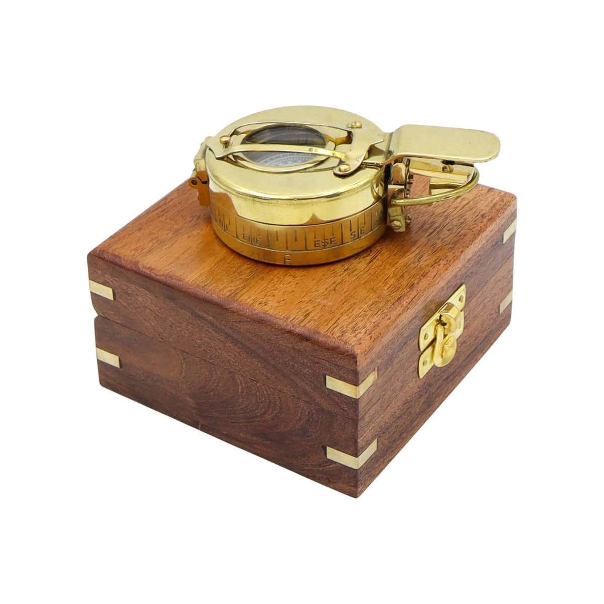 Personalised Brass Prismatic Marching Compass with Wooden Box