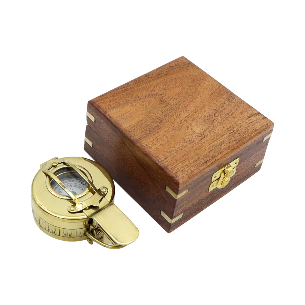 Personalised Brass Prismatic Marching Compass with Wooden Box