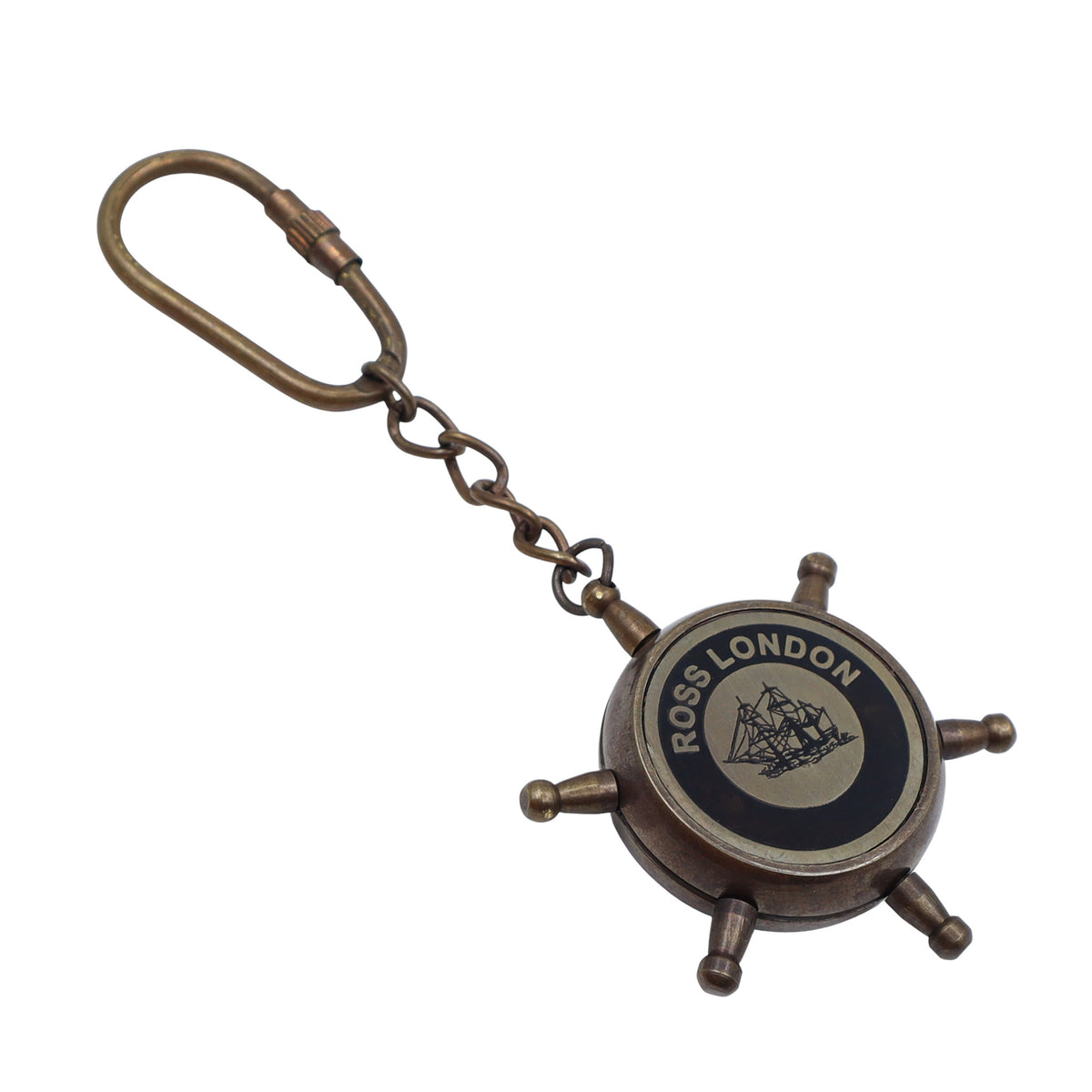 Bronze Ship Wheel Compass Keyring