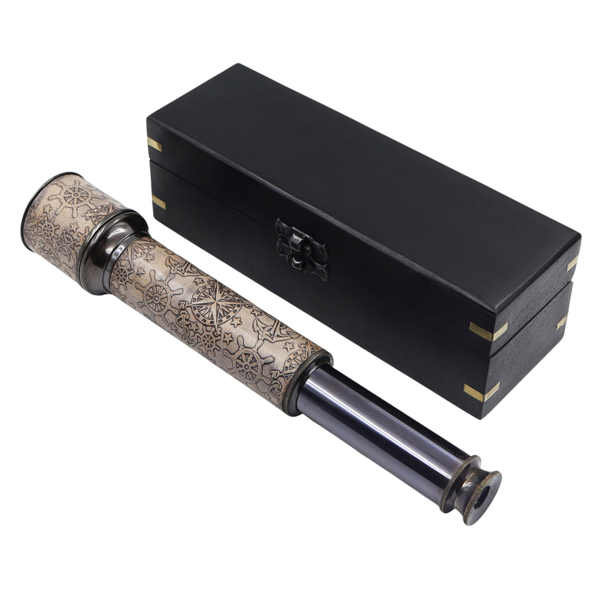 Personalised 16-Inch Gunmetal & Leather Telescope