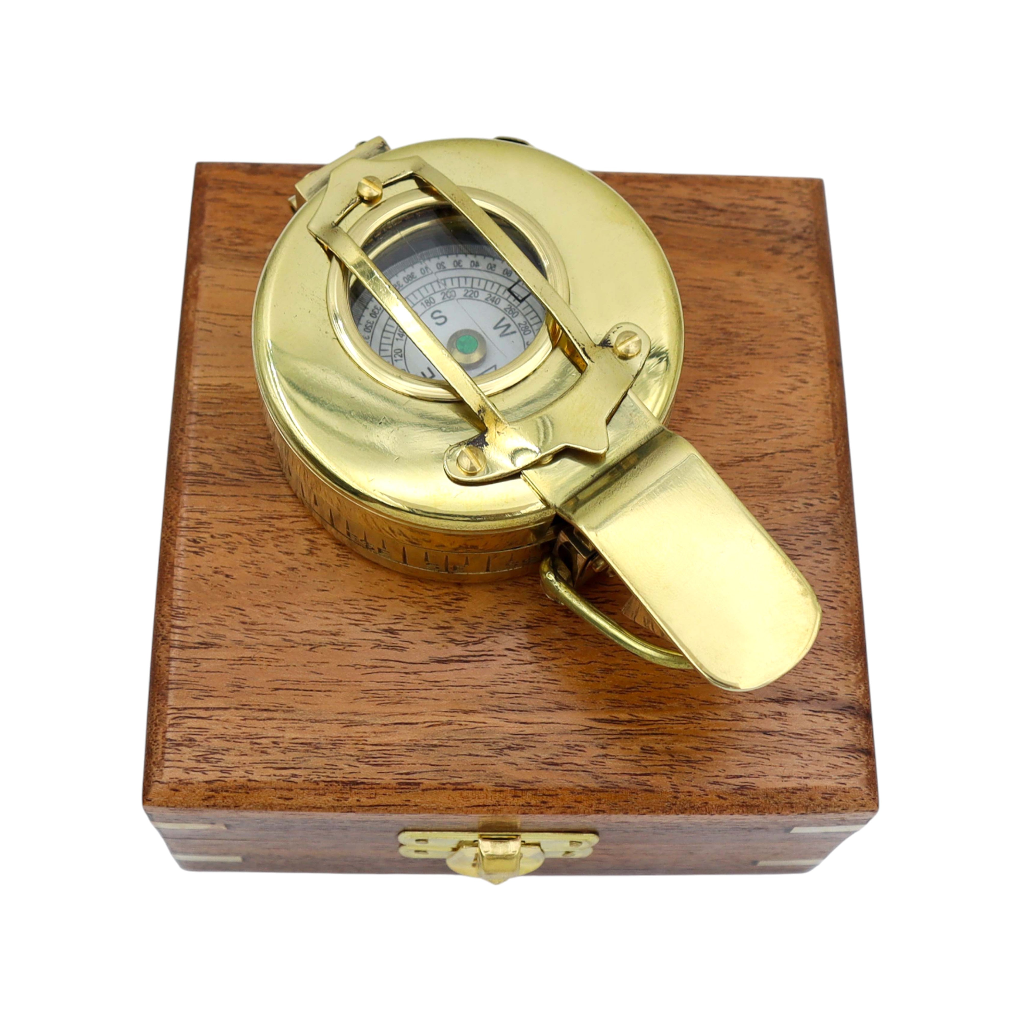 Personalised Brass Prismatic Marching Compass with Wooden Box
