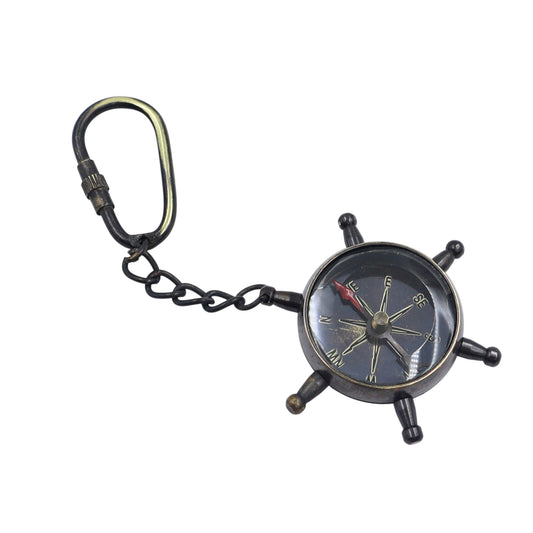 Gunmetal Ship Wheel Compass Keyring