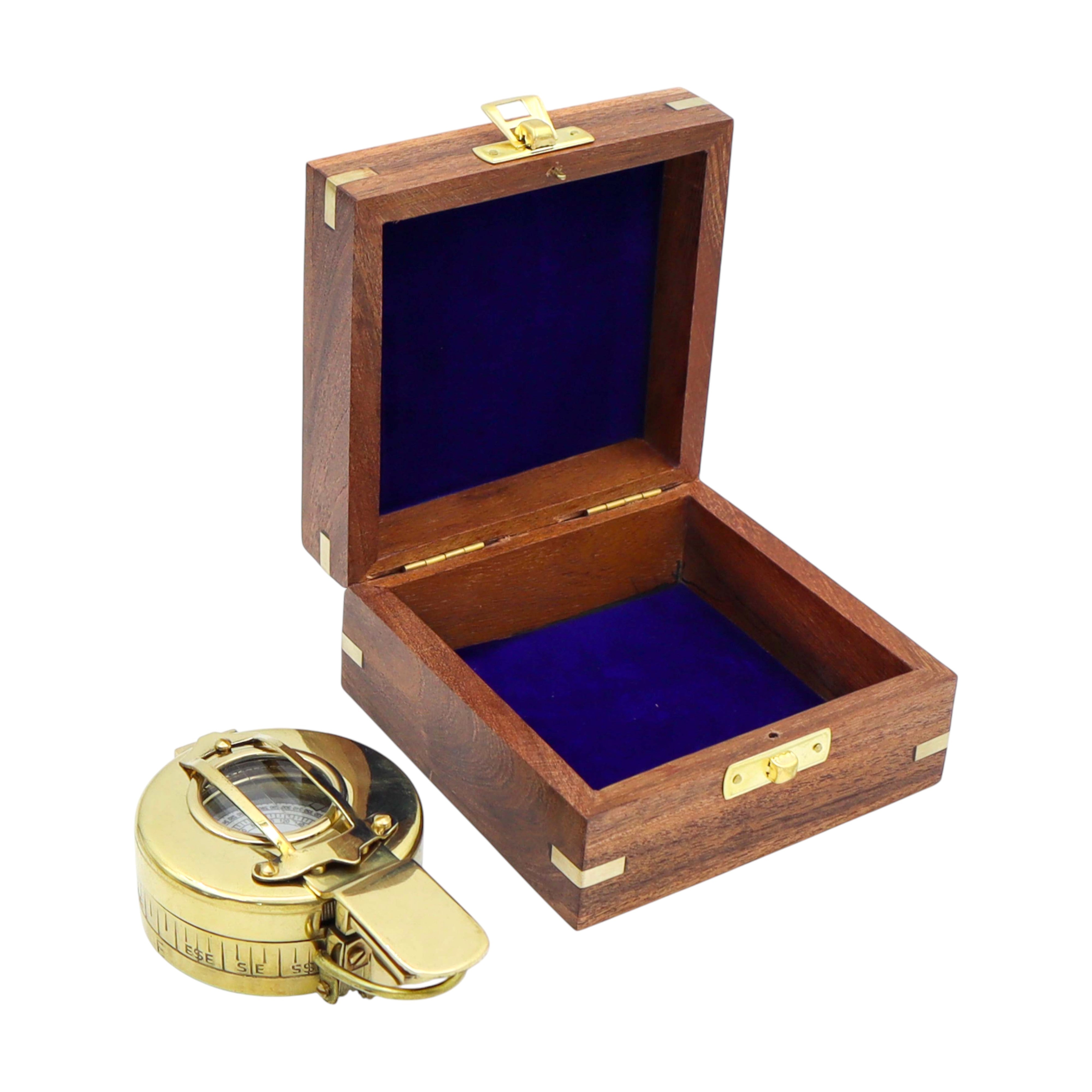 Personalised Brass Prismatic Marching Compass with Wooden Box