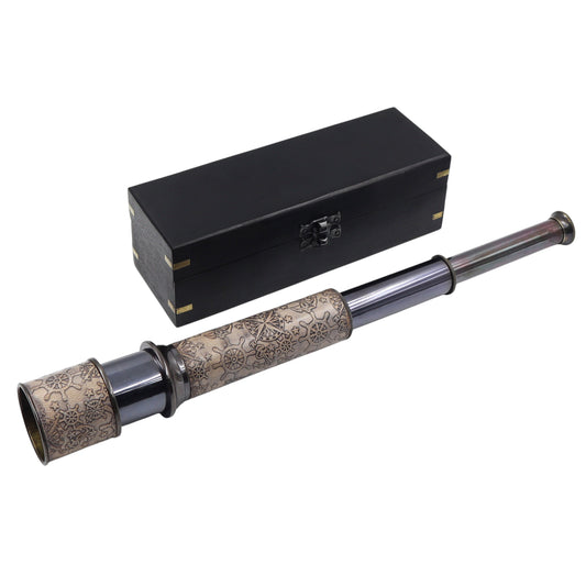 Personalised 16-Inch Gunmetal & Leather Telescope