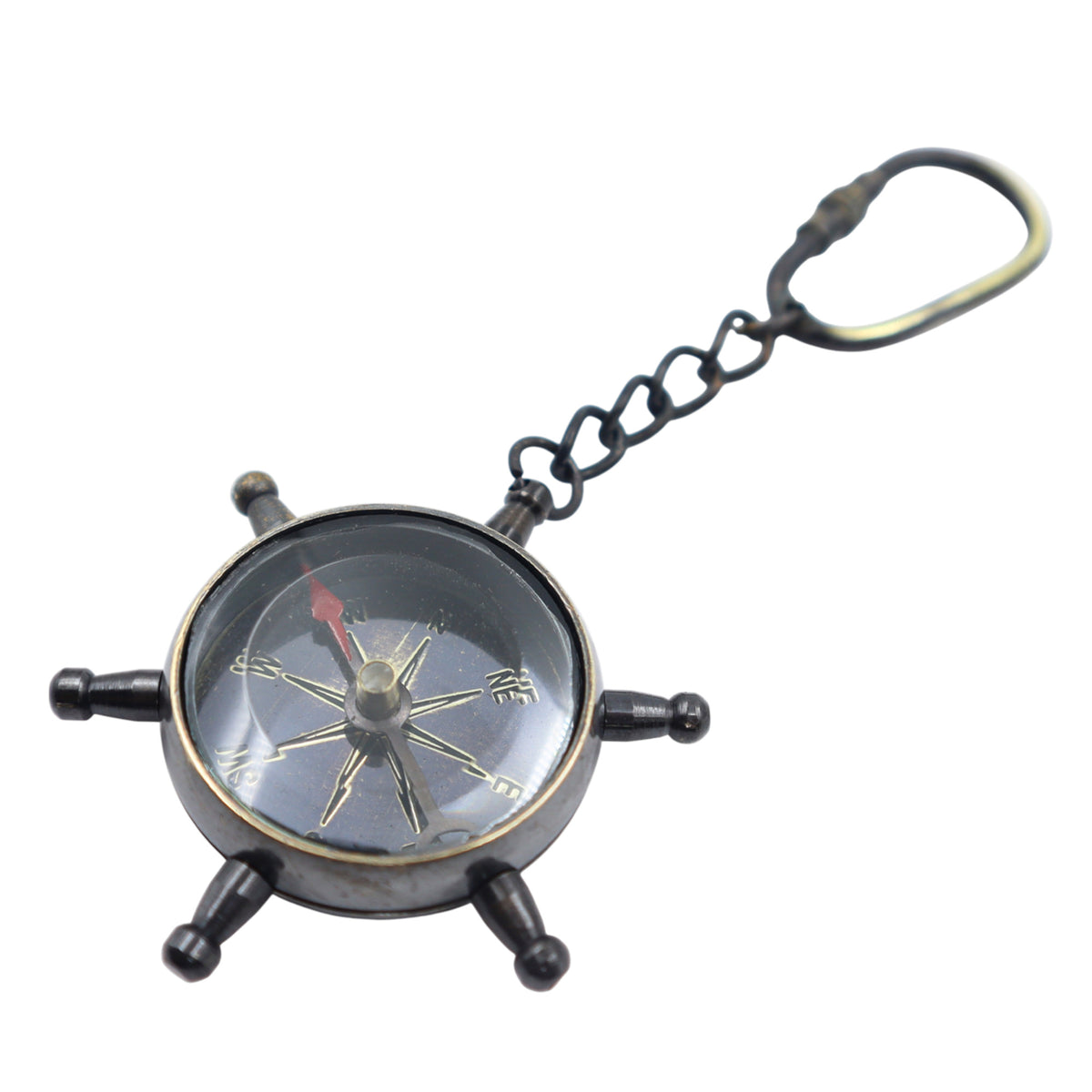 Gunmetal Ship Wheel Compass Keyring