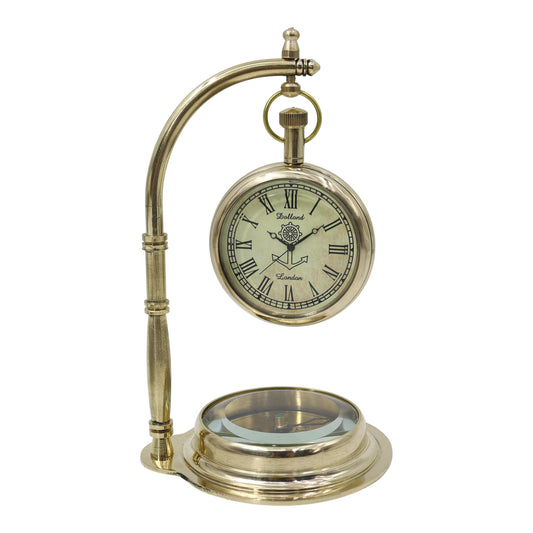Personalised The Mariner Brass Desk Clock with Compass