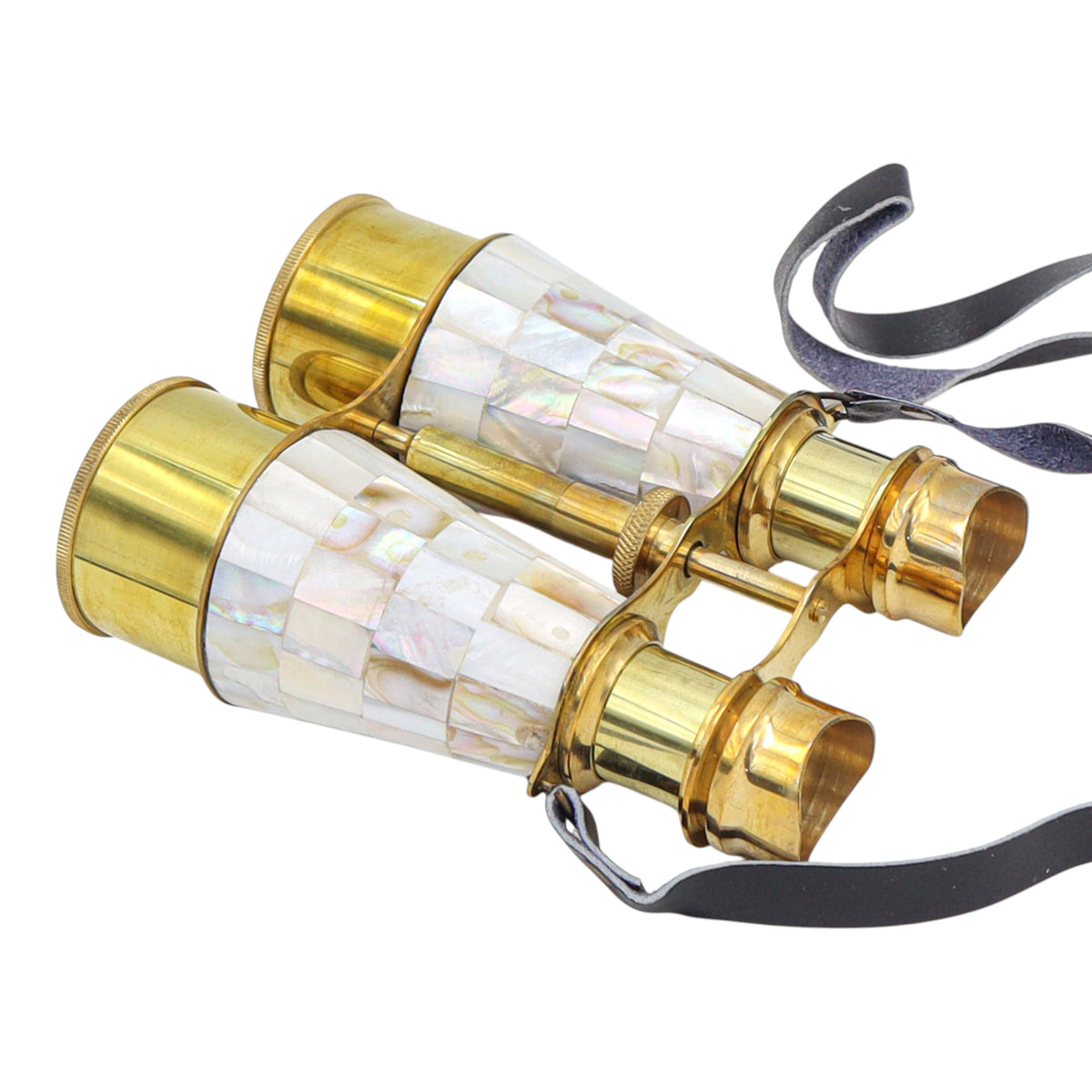 Custom Binoculars with Mother of Pearl in White Leather Case