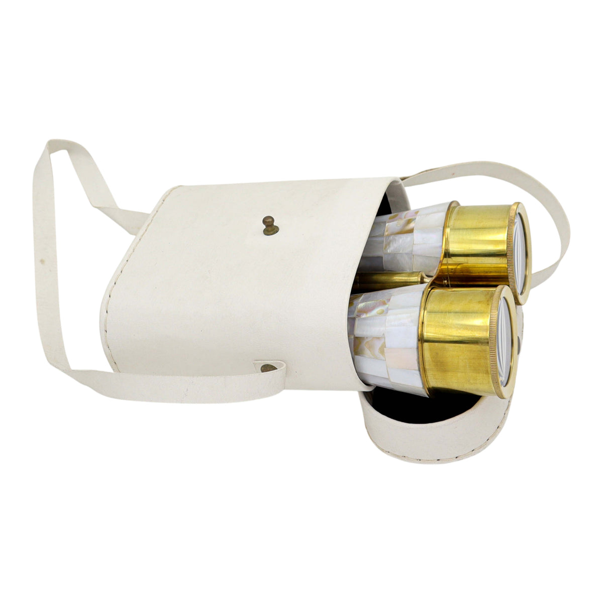 Custom Binoculars with Mother of Pearl in White Leather Case