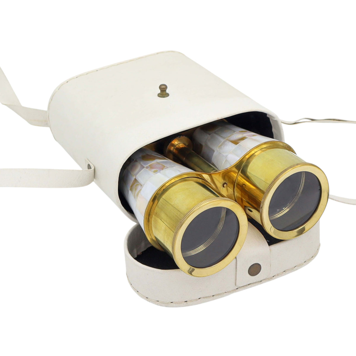 Custom Binoculars with Mother of Pearl in White Leather Case