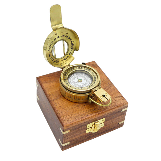 Personalised Brass Prismatic Marching Compass with Wooden Box