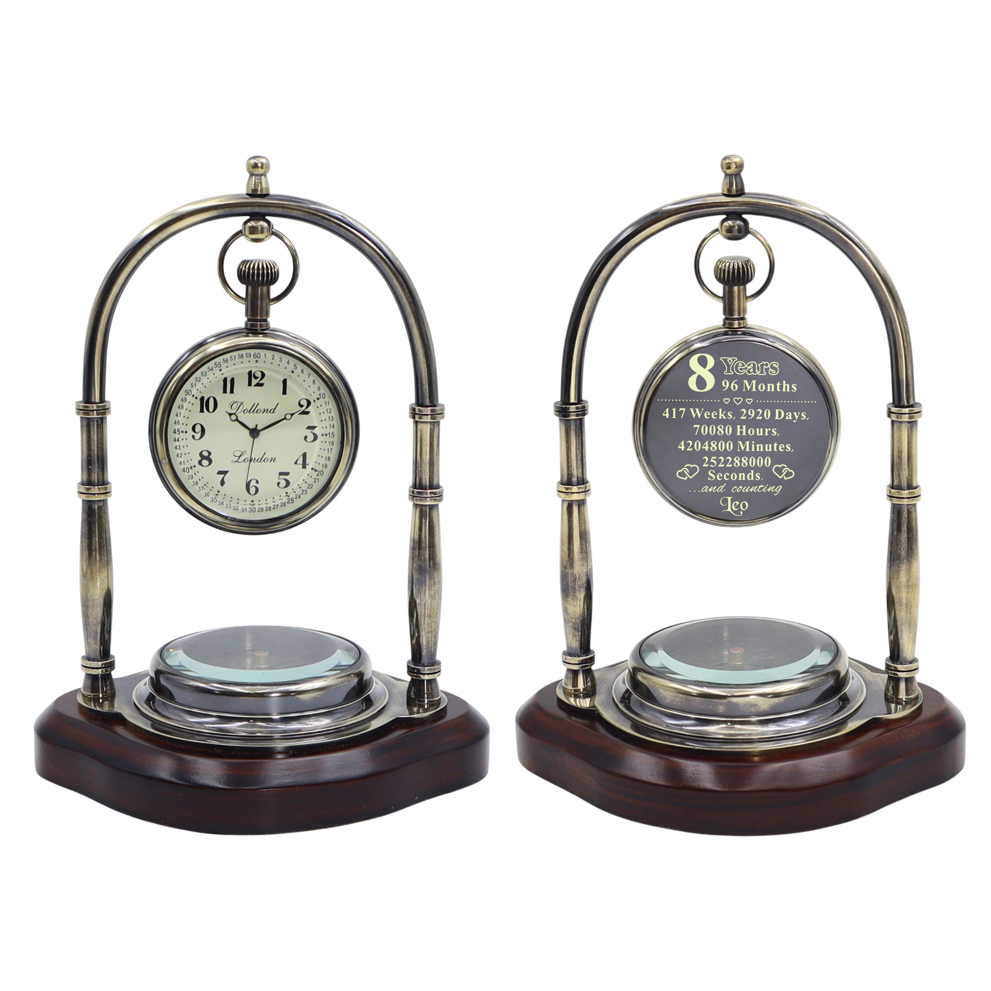 Personalised Gunmetal Desk Clock with Compass