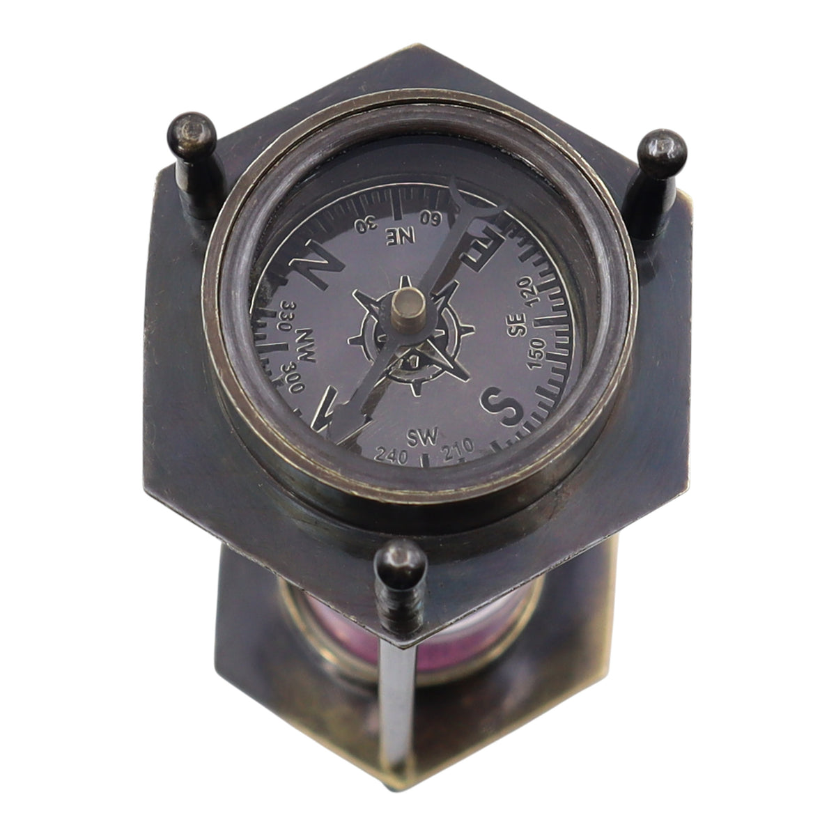 Bronze Hourglass with Pink Sand and Compass