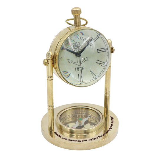 Personalised The Victoria Brass Desk Clock with Compass