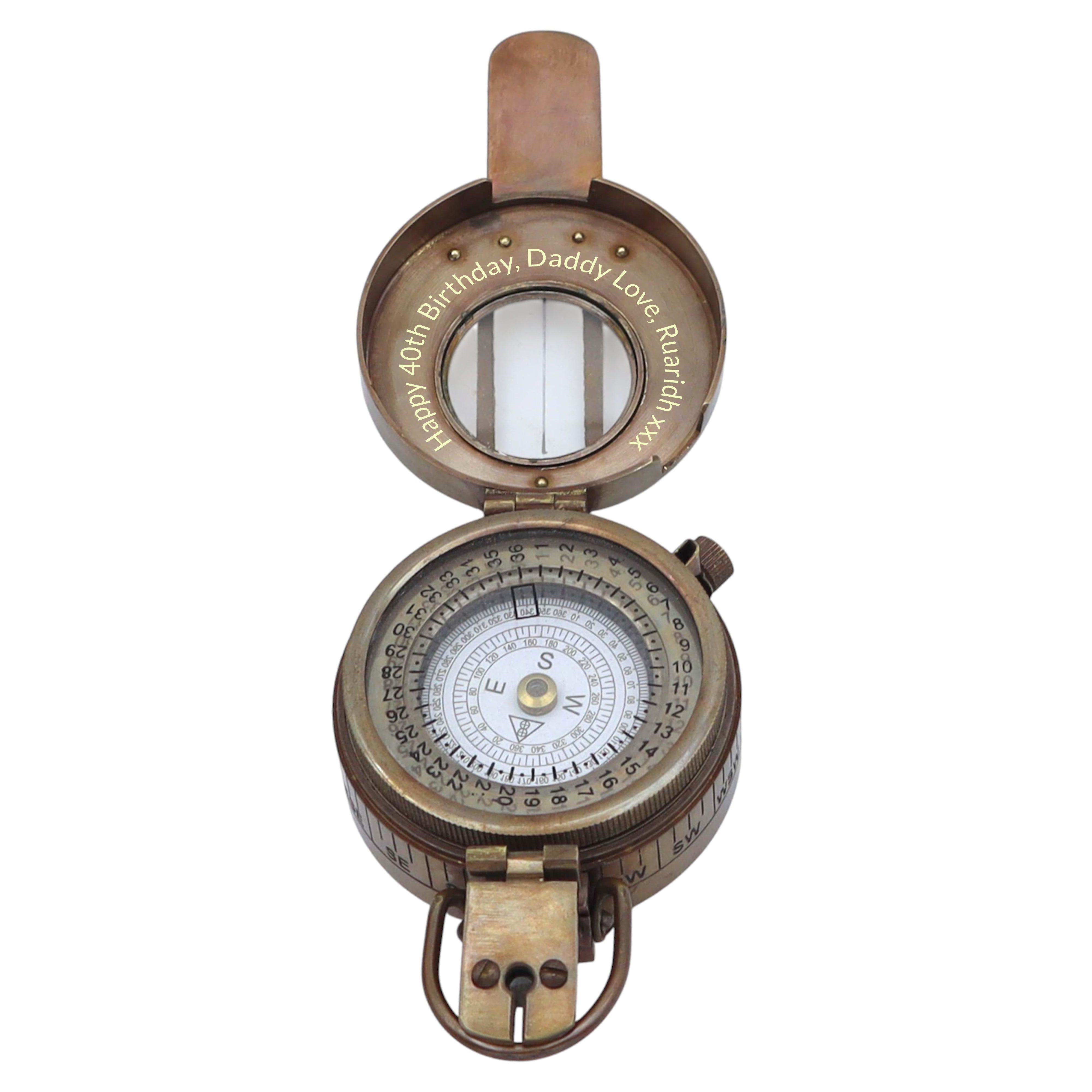 Personalised Bronze Prismatic Marching Compass with Wooden Box
