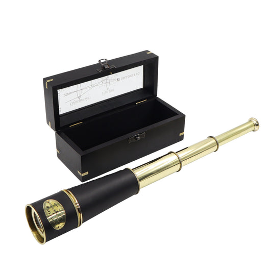 17-Inch The Aurum Black Leather Telescope with Wood Box
