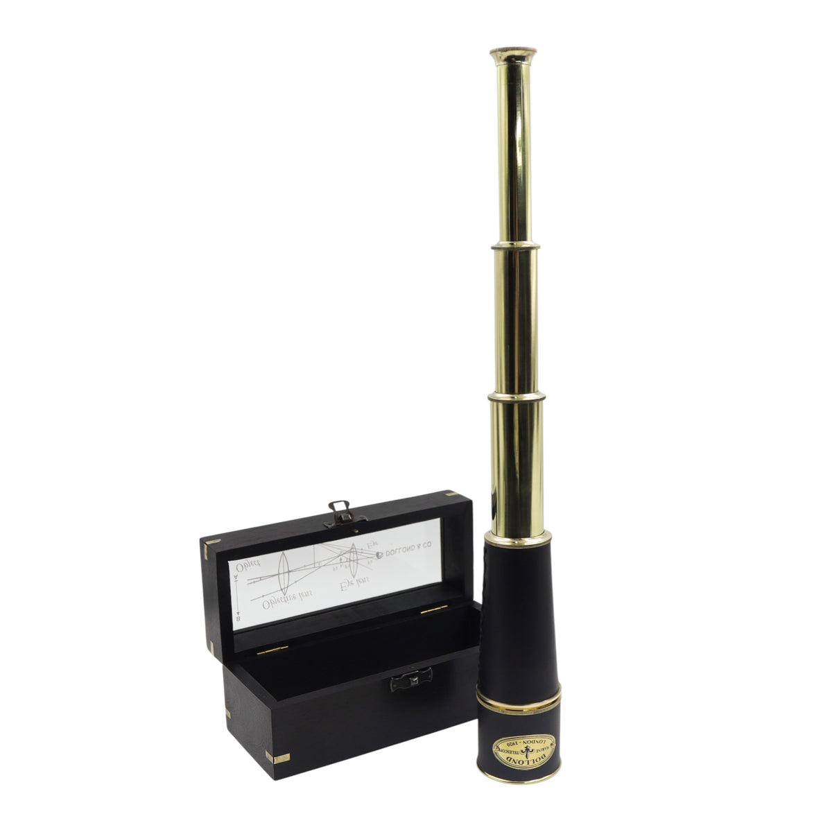 17-Inch The Aurum Black Leather Telescope with Wood Box