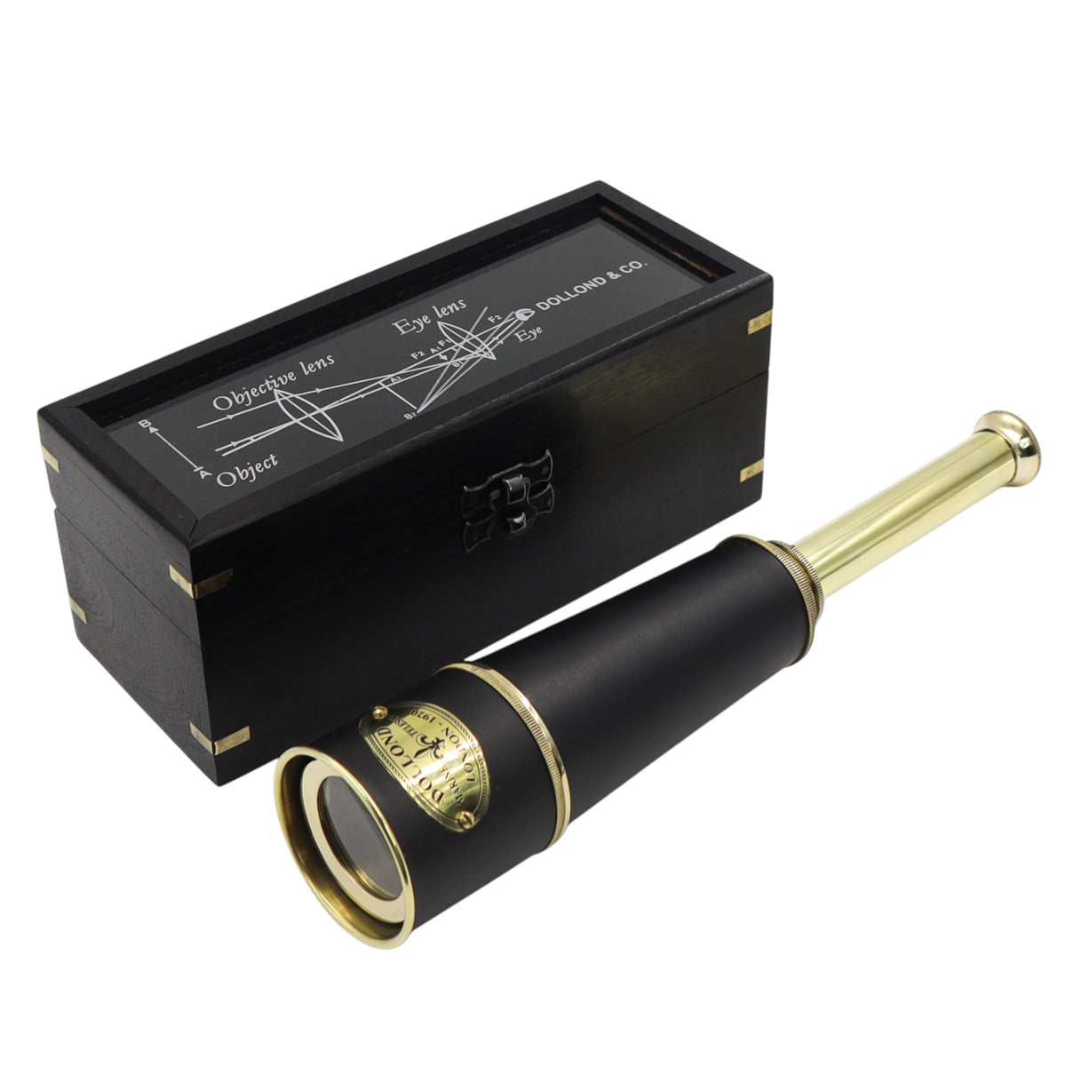 17-Inch The Aurum Black Leather Telescope with Wood Box